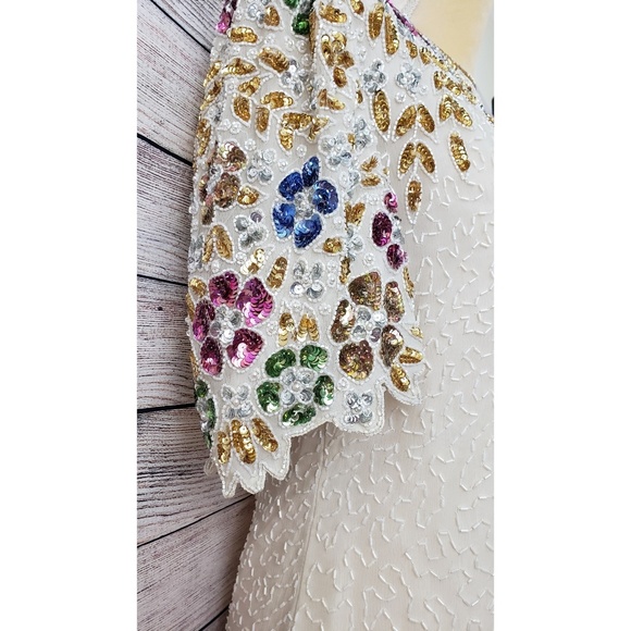 Vintage Eve's Allure Sequin Beaded Silk Dress Lrg - Picture 4 of 8